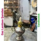 Bakır Gaz Lambası Şamdan Dekoratif Antik Bakır Osmanlı Gaz Lambası Portatif Nostaljik Gaz Lambası Şamdan