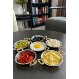 Bakır Kahvaltılık 6'lı Çerezlik Seti, 11 cm Sunum Tabakları - Ahşap - Bej - Siyah