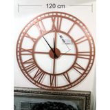 Bakır Renk Büyük 120 cm Dev Ahşap Mdf Ferforje Kadran 40 cm Akrep 32 cm Yelkovan Romen Rakkamlı Saniye Bölüntülü Duvar Saati