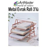 Bakır Yaldız Metal Evrak Rafı 3 Lü 1 Paket Masaüstü A4 Dosya 3 Katlı Düzenleyici Kağıt Tepsisi Metal Fileli Hareketli