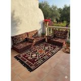 Bakırözü Home 20 cm Kalınlıklı Şark Köşesi Takımı - 70X190 + 70X95 Anadolu Bordo Desenli Minder Seti