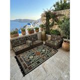 Bakırözü Home 20 cm Kalınlıklı Şark Köşesi Takımı - 70X190 + 70X95 Anadolu Gri Desenli Minder Seti