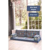 BAKIRÖZÜ HOME Mini Şark Köşesi Takımı Mavi Anadolu 5 Parça Süngerli 2 Kolluklu Sedir Seti