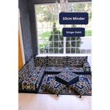 BAKIRÖZÜ HOME Otantik Şark Köşesi Takımı Lacivert Anadolu 13 Parça (Kilim ve Puf Dahil Süngerli Sedir Seti)