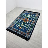 Bakırözü Home Pamuk Polyester Karışımlı Modern Otantik Kilim - Anadolu Mavi Modeli Yıkanabilir Kilim - 200 x 300 cm