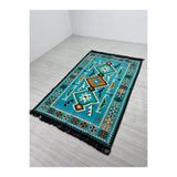 BAKIRÖZÜ HOME Pamuk Polyester Karışımlı Modern Otantik Kilim - Anadolu Turkuaz Modeli Yıkanabilir Kilim