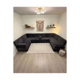 BAKIRÖZÜ HOME Premium Kadife Kumaş, Konforlu Yer Kanepesi ,Modüler Şark Köşesi Takımı - Antrasit - 40 CM - U SET