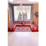 BAKIRÖZÜ HOME Şark Köşesi Takımı Kırmızı Yahyalı Modeli 15 Parça (20 CM MİNDER KALINLIĞI)
