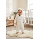 Baklava Desenli Cepli Wellsoft Tulum 6 Ay,9 Ay,12 Ay,18 Ay,2y Unisex Bebek Takım Tavşan Kulaklı Kapüşonlu Yenidoğan Bebek Tulum - Krem - 18 - 24 Ay