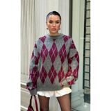 Baklava Desenli Oversize Şardonlu Triko Kazak 122-00662