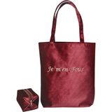 Bakras Slogan Nakışlı Kadife Tote Çantaİkili Set - Bordo