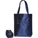 Bakras Slogan Nakışlı Kadife Tote Çantaİkili Set - Lacivert