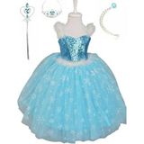 Bal Bebe Mavi Askılı Tarlatanlı Kız Çocuk Elbise Elsa Taç Asa A-Line Yaz Stili - 2 - 4 Yaş