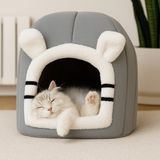 Bal Kabağı Kedi Evi – Peluş Kapalı Kışlık Mağara Tipi Kedi Yuvası Yastıklı Kedi Evi Oumo - Gri