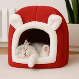 Bal Kabağı Kedi Evi – Peluş Kapalı Kışlık Mağara Tipi Kedi Yuvası Yastıklı Kedi Evi Oumo - Kırmızı