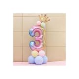 Bal10 Dünyası 3 Yaş Gökkuşağı Rakam ve Kral Tacı Folyo Balon Doğum Günü