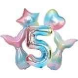 Bal10 Dünyası Deniz Konsept Kuyruğu Kalp Yıldız 5 Yaş Folyo Balon Set - Kırmızı