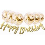 Bal10 Dünyası Gold Konfetili Şeffaf Balon Gümüş Happy Bırthday Kaligrafi Banner Yazı