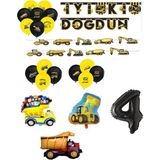 Bal10 Dünyası Inşaat Temalı Doğum Günü Bannerlı Kamyon Kepçe Şekilli Balon Seti Yaş 4 - Siyah