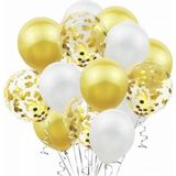 Bal10 Dünyası Metalik Gold Pastel Beyaz Gold Konfetili Şeffaf Balon Seti 15 Adet