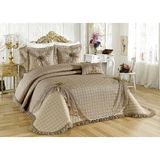 Baladi Home Çeyizlik Yatak Örtüsü ( 4 Parçalı Set ) Fransız Dantelli ve Kapitoneli Yüksek Kalite Goncagül - Kahve - 250 x 260 cm