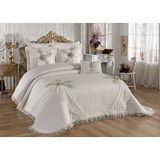 Baladi Home Çeyizlik Yatak Örtüsü ( 4 Parçalı Set ) Fransız Dantelli ve Kapitoneli Yüksek Kalite Goncagül - Krem - 250 x 260 cm
