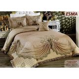Baladi Home Çeyizlik Yatak Örtüsü ( 4 Parçalı Set ) Fransız Dantelli ve Kapitoneli Yüksek Kalite - Kahve - 250 x 260 cm