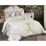 Baladi Home Çeyizlik Yatak Örtüsü ( 4 Parçalı Set ) Fransız Dantelli ve Kapitoneli Yüksek Kalite - Krem - 250 x 260 cm