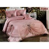 Baladi Home Çeyizlik Yatak Örtüsü ( 4 Parçalı Set ) Fransız Dantelli ve Kapitoneli Yüksek Kalite - Pembe - 250 x 260 cm