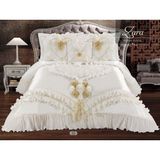 Baladi Home Çeyizlik Yatak Örtüsü ( Set 4 Parçası ) Fransız Dantelli ve Kapitoneli Set Çantada - 250 x 260 cm - Beyaz