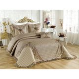 Baladi Home Çeyizlik Yatak Örtüsü ( Set 4 Parçası ) Fransız Dantelli ve Kapitoneli Yüksek Kalite Goncagül - 260 x 270 cm - Cappuccino