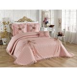 Baladi Home Çeyizlik Yatak Örtüsü ( Set 4 Parçası ) Fransız Dantelli ve Kapitoneli Yüksek Kalite Goncagül - Pudra - 260 x 270 cm