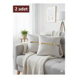baladı home ev tekstil home collection Lüks 2'li Kadife Kırlent Kılıfı Seti - 40x40 cm Altın Şeritli Dekoratif Yastık Kılıfı
