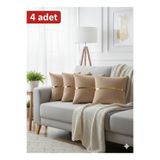 baladı home ev tekstil home collection Lüks 4'lu Kadife Kırlent Kılıfı Seti - 40x40 cm Altın Şeritli Dekoratif 4'lu Yastık Kılıf