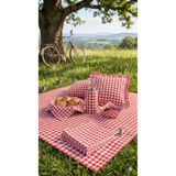 baladı home ev tekstil home collection Retro Kırmızı Pötikare Piknik set- 3 Parça Takım (Örtü 155 X 155CM & 2 Yastık Kılıfı fırfırlı )