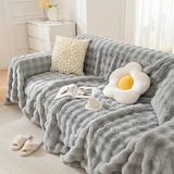 Baladi Home Kalın Peluş Klasik Kürklü Koltuk Örtüleri (1 Adet) Uçlu Koltuk Örtüsü Için Parça Ölçüsü 160 x 300 cm - Gri