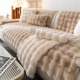 Baladi Home Kalın Tavşan Peluş Üç Kişilik Koltuk Örtüsü ( 80*190CM ) Sadece Oturma Alanı Için - Bej - 80 x 190 cm