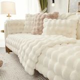 Baladi Home Kalın Tavşan Peluş Üç Kişilik Koltuk Örtüsü ( 80*190CM ) Sadece Oturma Alanı Için - Krem - 80 x 190 cm