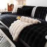 Baladi Home Kalın Tavşan Peluş Üç Kişilik Koltuk Örtüsü ( 80*190CM ) Sadece Oturma Alanı Için - Siyah - 80 x 190 cm