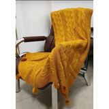 Baladi Home Ponponlu Triko Tv-Diz Battaniyesi 130*170 cm ve Koltuk Için Triko - 130 x 170 cm - Hardal