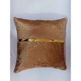 Baladi Home Yastık Kılıfı Kadife Kumaş Altın Deri Aksesuarlı Kadife Görünümlü Kare Kırlent Kılıfı 40 x 40 cm ( 1ADET - Cappuccino