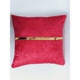 Baladi Home Yastık Kılıfı Kadife Kumaş Altın Deri Aksesuarlı Kadife Görünümlü Kare Kırlent Kılıfı 40 x 40 cm ( 1ADET - Kırmızı