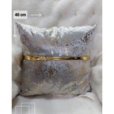 Baladi Home Yastık Kılıfı Kadife Kumaş Altın Deri Aksesuarlı Kadife Görünümlü Kare Kırlent Kılıfı 40 x 40CM - Gri