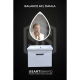 Balance 60 Cm Beyaz Banyo Dolabı, Damla Beyaz Led Ayna 80X56 Cm