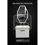 Balance 60 Cm Beyaz Banyo Dolabı, Oktagon Beyaz Led Ayna 80X45