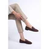 BALANZ KAHVERENGİ KADIN SÜET AYAKKABI LOAFER GOLD TAŞLI TOKALI GÜNLÜK ŞIK BABET