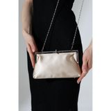 BALANZ KREM SATEN ABİYE ÇANTATAŞLI TOKALI ZİNCİR DETAYLI CLUTCH GECE VE EL ÇANTASI