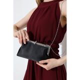 BALANZ SİYAH SATEN ABİYE ÇANTATAŞLI TOKALI ZİNCİR DETAYLI CLUTCH GECE VE EL ÇANTASI