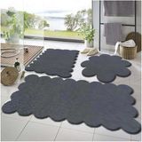 Balat Halı 3'lü Set Kaymaz Taban Banyo Paspası Halısı 50X50 (Yuvarlak Papatya ) --50X60(LAZER)- -60X100 (Lazer) - Koyu Gri