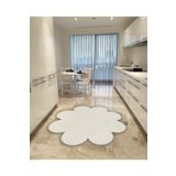Balat Halı Dekoratif Beyaz Peluş Yumuşak Papatya Desen Halı 120x120